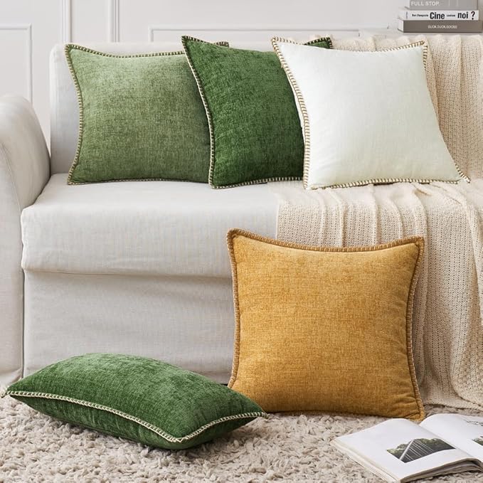 MIULEE Pack of 2 Couch Throw Pillow Covers 24x24 Inch Gold Farmhouse Decorative Pillow Covers with Stitched Edge Soft Chenille Solid Dyed Fall Pillow Covers for Sofa Bed Living Room-Ruum Studio Home