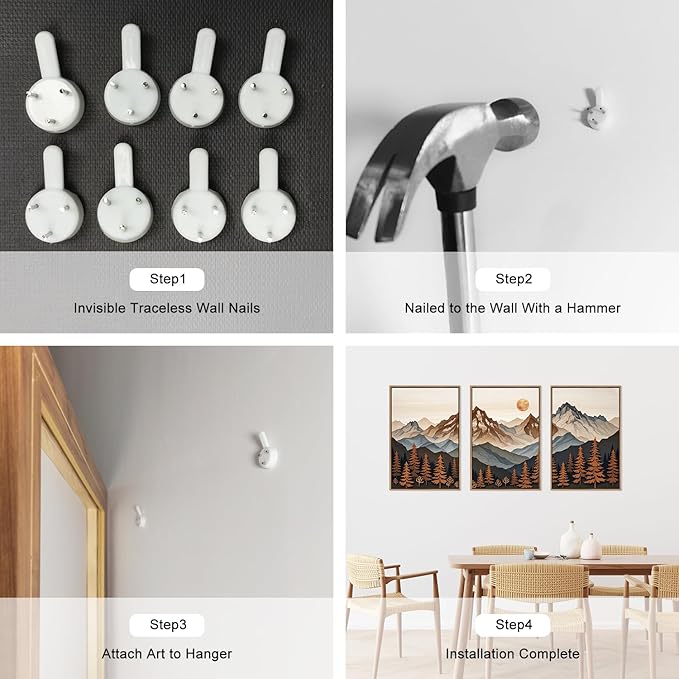 HLNIUC Large Boho Mountain Framed Canvas Wall Art Set,Woodcut Style Mountain Wall Decor,Vintage Forest Pine tree Art Prints,Nature Sunrise Landscape Wall Painting for Living Room,Bedroom - 16”x24”x3-Ruum Studio Home