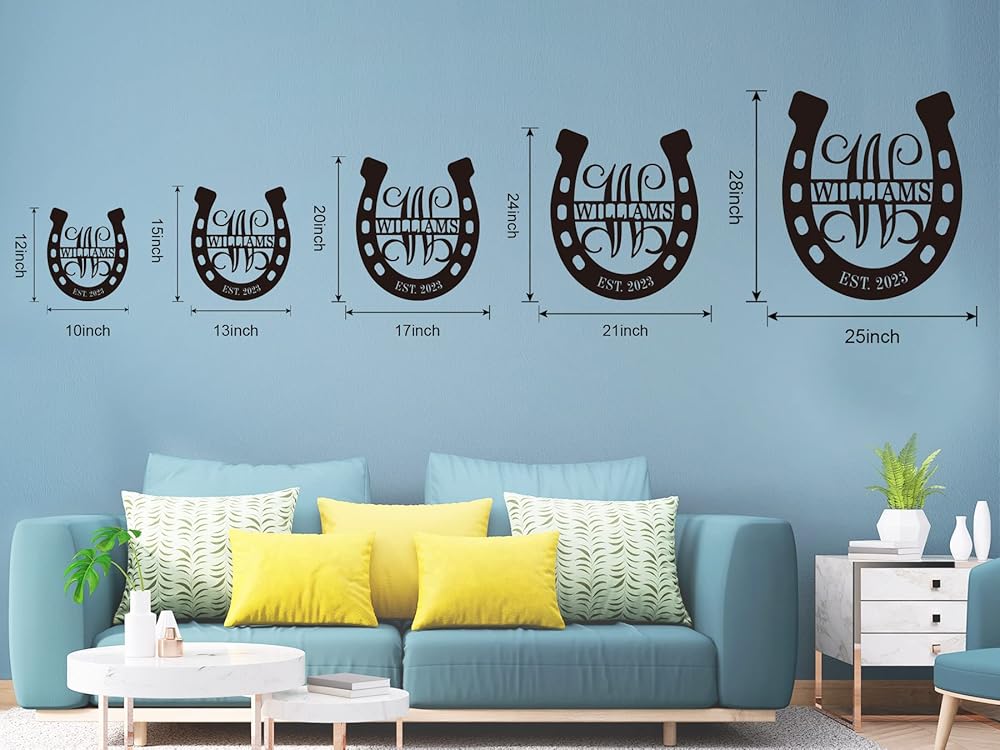 Personalized Horseshoe Metal Sign with Initial and Family Name, Custom Monogram Horseshoe Metal Sign, Horseshoe Metal Wall Art Last Name Sign Equestrian Horse Lover Gift Horseshoe Living Room Decor-Ruum Studio Home