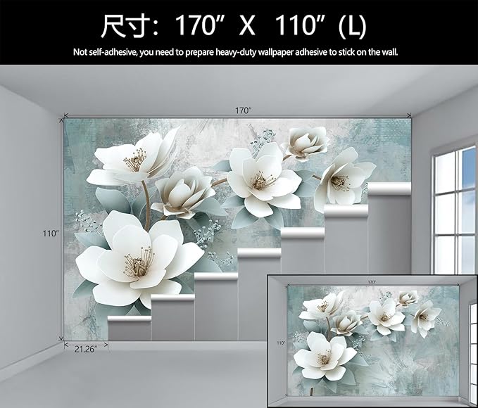 WFBHUA-Green Floral Wallpaper Mural Modern Large 3D Art Flower Wallpaper for Living Room Bedroom Bathroom Wall Mural(Not Peel and Stick)-Ruum Studio Home