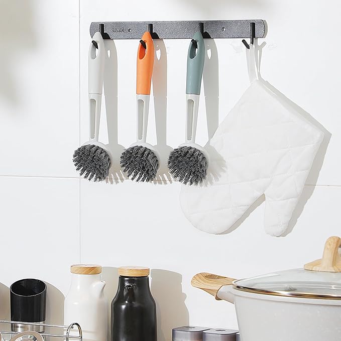Patelai 12 Pack Kitchen Scrub Dish Brush with Long Handle Dish Scrubber with Stiff Bristles Scrub Brushes for Kitchen Dishes Washing Tools, Pots, Pans and Sink Cleaning (Multicolor)-Ruum Studio Home