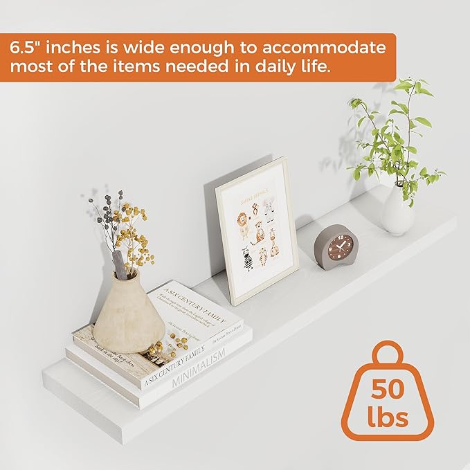 Fun Memories Floating Shelves for Wall, 30" Rustic Wood Deep Wall Mounted Shelves with Invisible Brackets for Decor & Storage, Floating Shelf for Living Room, Bathroom (White, Set of 2)-Ruum Studio Home