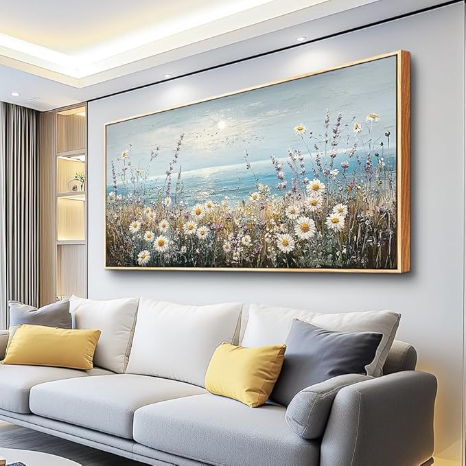 PHAOHUAXM Large Canvas Printing Artworks Mural Wall Decor For Living Room Wall Art For Bedroom Office Decor Blue Ocean Paintings Flowers Watercolour Wall Pictures Home Decor Wood Framed 30x60 In-Ruum Studio Home