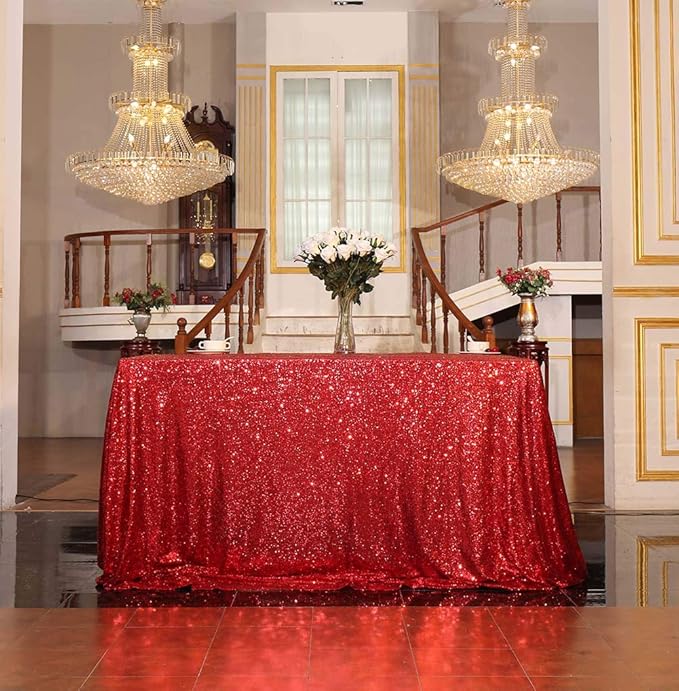 SquarePie Sequin Tablecloth 50 x 72 Inch Red Sparkly Table Linen for Wedding Party-Ruum Studio Home