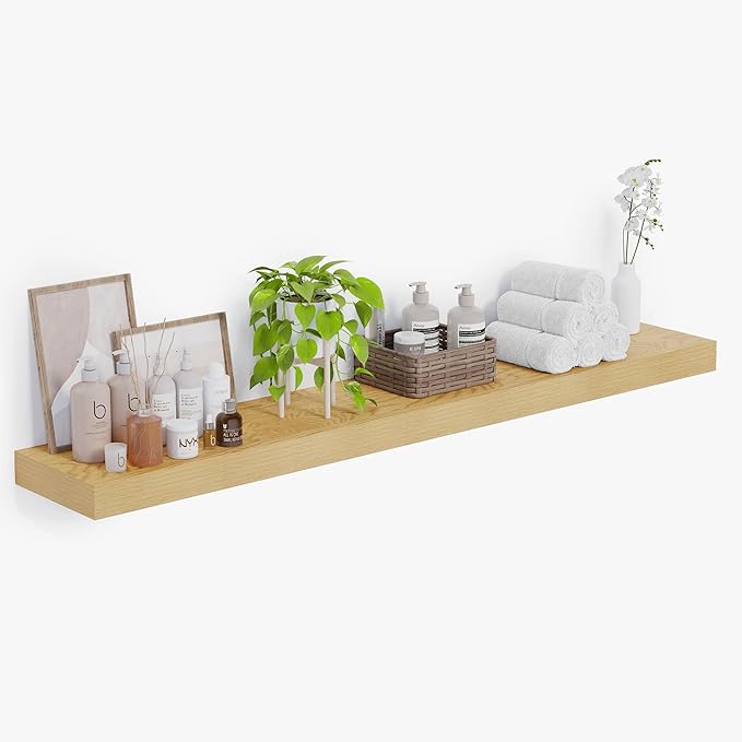 Heimlove 12 Inch Deep Floating Shelves, 72 x 12 inches Long Wall Shelf, Large Extra Display Shelf & Storage Shelf, Rustic Wood Wall Shelves for Fireplace Mantel, Oak - 1Pack-Ruum Studio Home