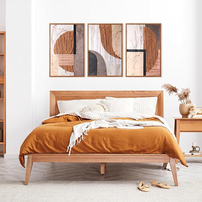Aurlan Neutral Abstract Oval Rectangular Framed Wall Art(16"x24"), 3 PCS Minimalist Black Beige Brown Gray 3D Textured Canvas Artwork, Large Modern Geometric Illustration Art Wall Decor for Office Living Room Bedroom-Ruum Studio Home