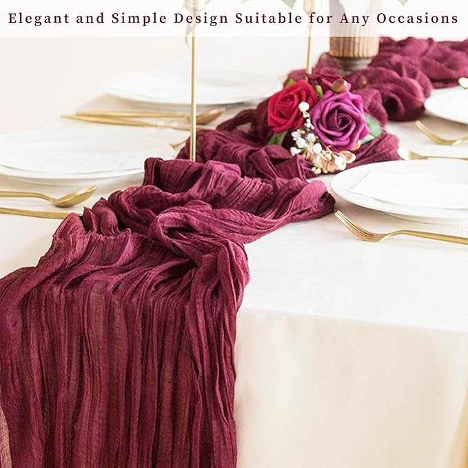 Burgundy 20 Pack Cheesecloth Table Runner 10FT Rustic Gauze Cheese Cloth Table Runner for Wedding Bridal Baby Shower Table Decor 20 x 120 Inch Long Boho Fabric Sheer Birthday Party Table Decorations-Ruum Studio Home