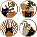 RETRART Boho Black Cat Wall Art Black Cat Room Decor Aesthetic, 4-Piece Farmhouse Geometric Wooden Cat Wall Decor Mid-Century Bohemian Moon Sun Design for Nursery, Bedroom Perfect Cat Lover Gifts-Ruum Studio Home
