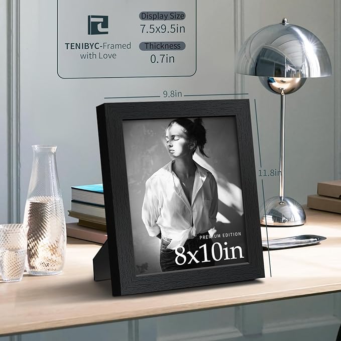 8x10 Picture Frame Set - 3 Pack, Textured Black Solid Wood, HD Tempered Glass, Gallery Photo Frame, Table or Wall Display-Ruum Studio Home