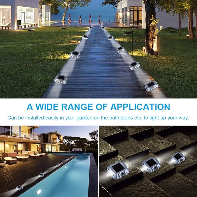 VOLISUN Solar Deck Lights, 16-Pack Led IP67 Waterproof Outdoor Warning Step Lights for Driveway, Sidewalk, Garden Pathway, Yard (White)-Ruum Studio Home