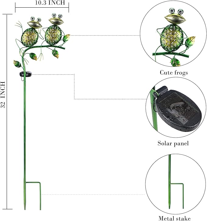 Afirst Solar Lights Outdoor Decorative Metal Sitting Frogs Hollow Out White LED Metal Waterproof Garden Stake Lights for Walkway Pathway Lawn Patio Yard Decorations-Ruum Studio Home