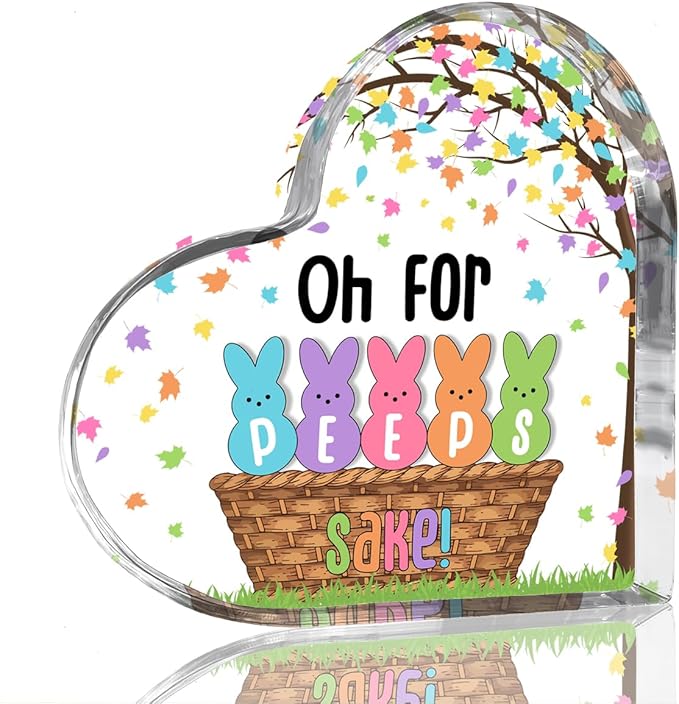 Funny Easter Bunny Decor Desk Decor Acrylic Heart Sign Easter Decorations Easter Gift Acrylic Heart Plaque Box Sign for Home Farmhouse Kitchen Bathroom Shelf Table Decoration Oh for Peeps Shake Sign-Ruum Studio Home