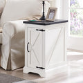 JXQTLINGMU Nightstand with Charging Station, Rectangular Farmhouse End Table with Barn Door and Adjustable Storage Shelf, 17" Deep Wood Rustic Sofa Side Table for Living Room, Bedroom, White-Ruum Studio Home