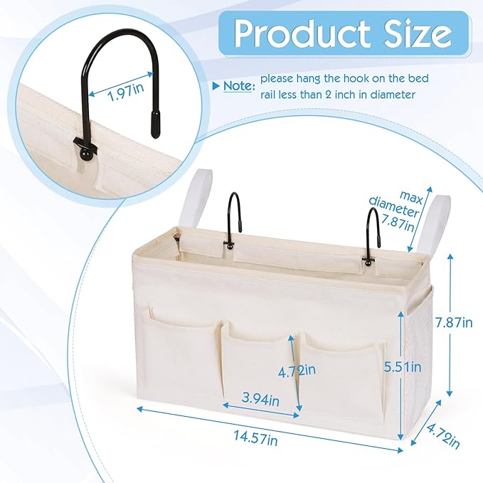 Bedside Storage Caddy/Bedside Hanging Storage Bag for Headboards Bunk Beds Dorm Rooms Book Phone Magazine Holder (New White)-Ruum Studio Home
