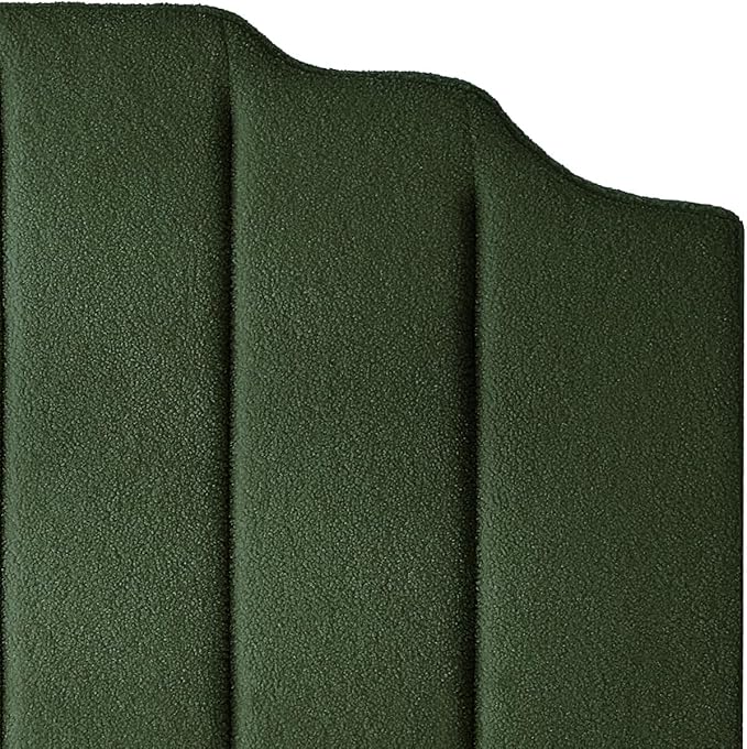 24KF Dark Green Teddy Fabric Tufted for Queen Upholstered Headboard, Modern Vertical Channel Design Full Headboard with Stepped Silhouette Top Edge, 6026-Q-Teddy Dark Green-Ruum Studio Home