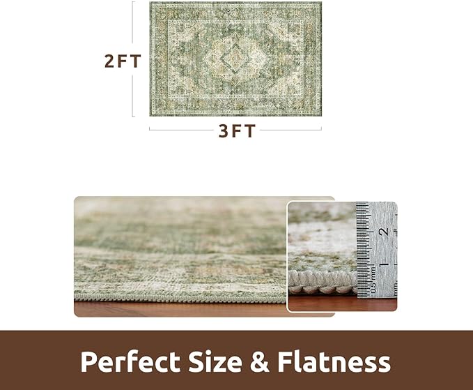 AMOAMI-2X3 Small Rug-Washable Rugs Entryway Mat Indoor-Soft Vintage Non Slip Rugs for Kitchen Laundry Room Bathroom Green Decorative Accent Rug for in Front of Sink 24 Inch x36 Inch-Ruum Studio Home