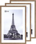 VCK 24x36 Poster Frame 3 Pack - Brown Walnut, Natural Textured Solid Wood Picture Frame, Wall Mounting Hanging-Ruum Studio Home