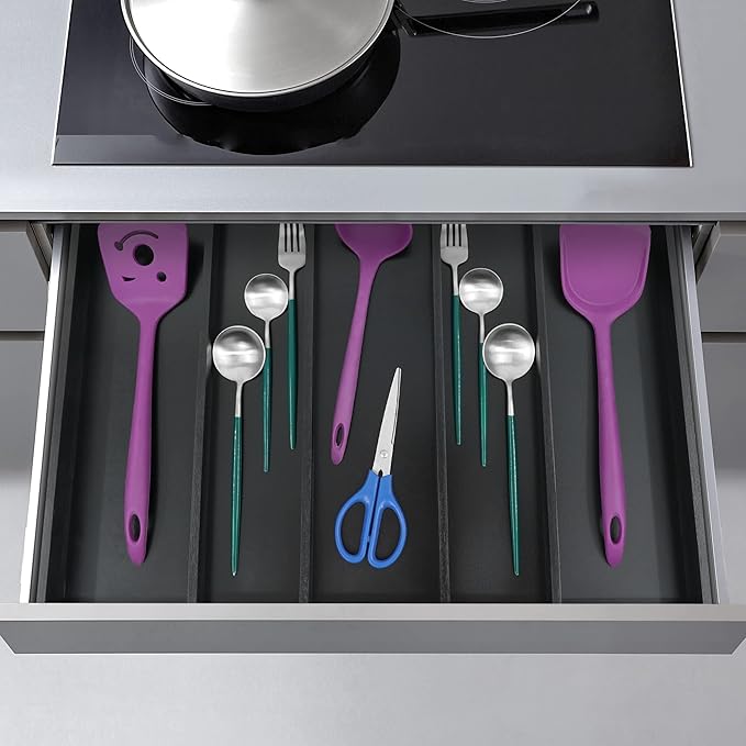 Utoplike Bamboo Drawer Organizer Kitchen Utensils, Adjustable Black Silverware Holder and Cutlery Tray Organiser, Expandable Drawer Divider for Flatware, Knives in Kitchen, Bedroom, Living Room-Ruum Studio Home
