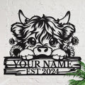 Personalized Highland Cow Name metal Signs,Custom Highland Cow Metal Shed Wall Decor,Black Metal Wall Art Plaques Outdoor wall Decorative Signage (Style D)-Ruum Studio Home