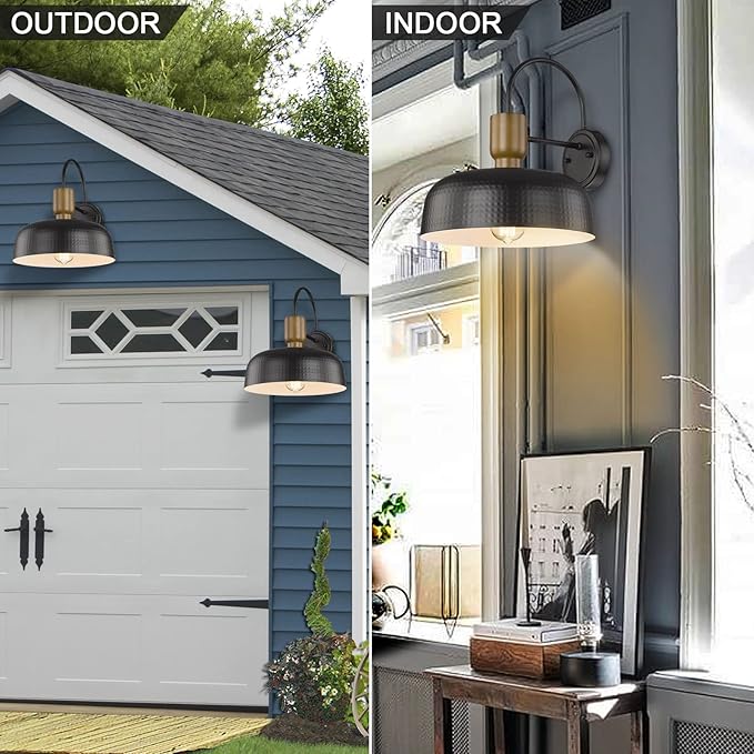 Outdoor Barn Light Gooseneck Barn Light, Farmhouse Exterior Wall Mount Light Vintage Wall Lighting Fixture Industrial Sconce Lantern for Porch, Entryway, Garage, Black, 1 Pack-Ruum Studio Home