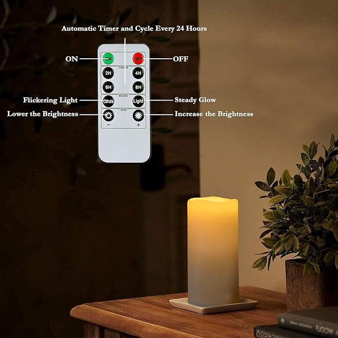 Homemory 4" x 8" Waterproof Outdoor Flameless Candles, Battery Operated Flickering LED Pillar Candles with Remote and Timers for Indoor Outdoor Lanterns, Long Lasting, Large, Dark Ivory, Set of 4-Ruum Studio Home