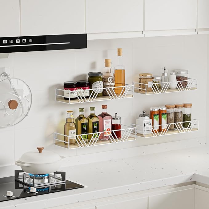 Floating Shelves for Wall Set of 4, Different Sizes Mounted Wood Floating Shelf, Wall Shelves for Living Room, Bedroom, Bathroom, Kitchen, Farmhouse Decor, Office-Ruum Studio Home