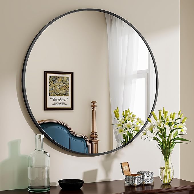 BEAUTYPEAK 40 Inch Round Mirror, Metal Frame Circle Mirror, Wall Mounted for Entryway, Bathroom, Vanity, Living Room, Black-Ruum Studio Home