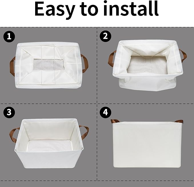 GRANNY SAYS Closet Storage Baskets, Collapsible Fabric Storage Bins with Metal Frame, Clothes Organizer Bins, Large Baskets for Shelves, Ivory, 4-Pack-Ruum Studio Home