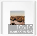 HAUS AND HUES 10x10 White Metal Picture Frame Matted to 5x5 - Features Vertical & Horizontal Hanging, Shatterproof Plexiglass - Ideal for Home, Room, Office (10x10 in, White, Set of 1)-Ruum Studio Home