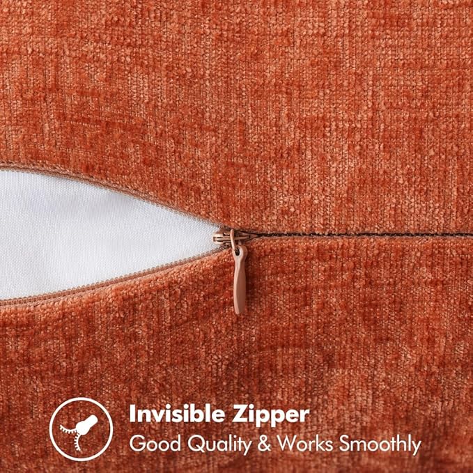 MIULEE Pack of 2 Fall Couch Throw Pillow Covers 12x20 Inch Rust Farmhouse Decorative Pillow Covers with Stitched Edge Soft Chenille Solid Dyed Pillow Covers for Sofa Bed Living Room-Ruum Studio Home