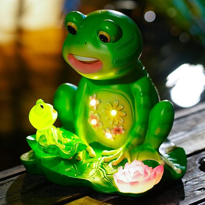 Upgraded Size Solar Garden Outdoor Statues Frog Mother and Little Frog with 6 LED Solar Figurine for Lawn,Patio, Balcony, Yard Decor Unique Gift, for Mom, Grandma,Father,Woman-Ruum Studio Home