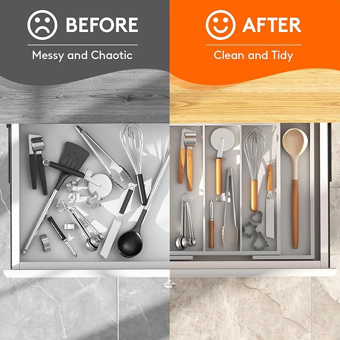 Lifewit Utensil Organizer for Kitchen Drawer, Expandable Cooking Utensil Tray, Bamboo Cutlery Silverware Flatware Holder, Adjustable Spatula Tools and Gadgets Storage Divider, Large, White-Ruum Studio Home