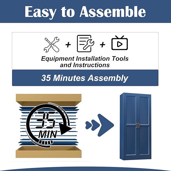 Kitchen Pantry Cabinet,71”Blue Metal Pantry Storage Cabinets with Doors and 4 Adjustable Shelves,Kitchen Cabinet with 2 Gold Handles,Tall Cabinet for Livingroom,-Ruum Studio Home
