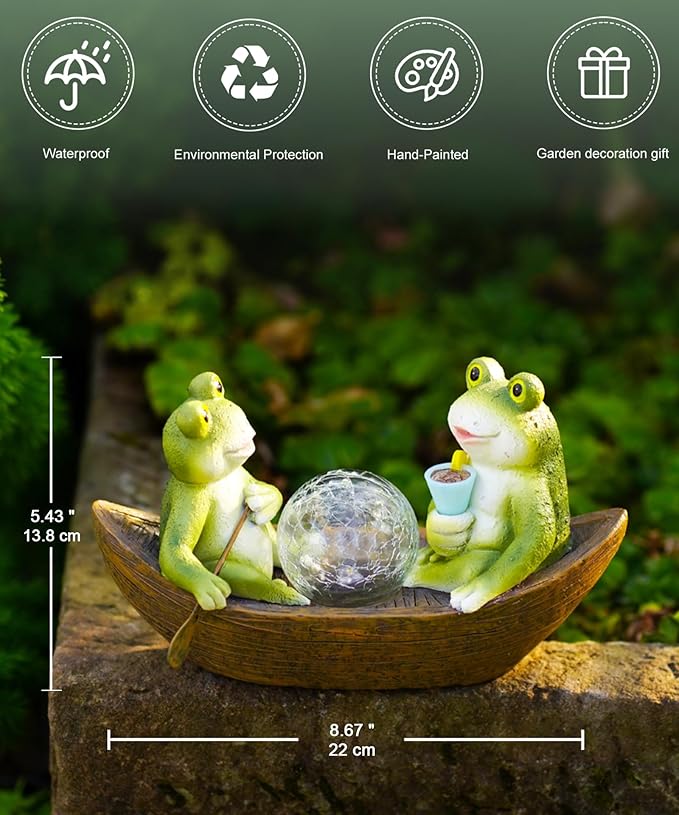 Solar Frogs Boating Statue Garden Decor: Outdoor Sculpture Lights Decorations Art Ornament Yard Lawn Backyard - Ideal Gifts for Women Mom Grandma-Ruum Studio Home