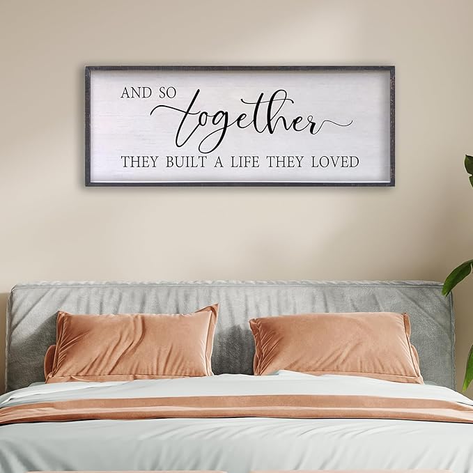 And So Together They Built A Life They Loved Sign Above Bed Wall Decor 24×10 Inch Master Bedroom Over Bed Wood Framed Wall Art (Black)-Ruum Studio Home