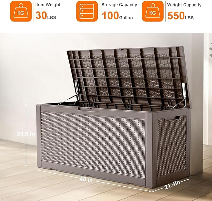 Vixzen 100 Gallon Waterproof Deck Box – Outdoor Storage Organizer for Patio & Garden,Grey-Ruum Studio Home