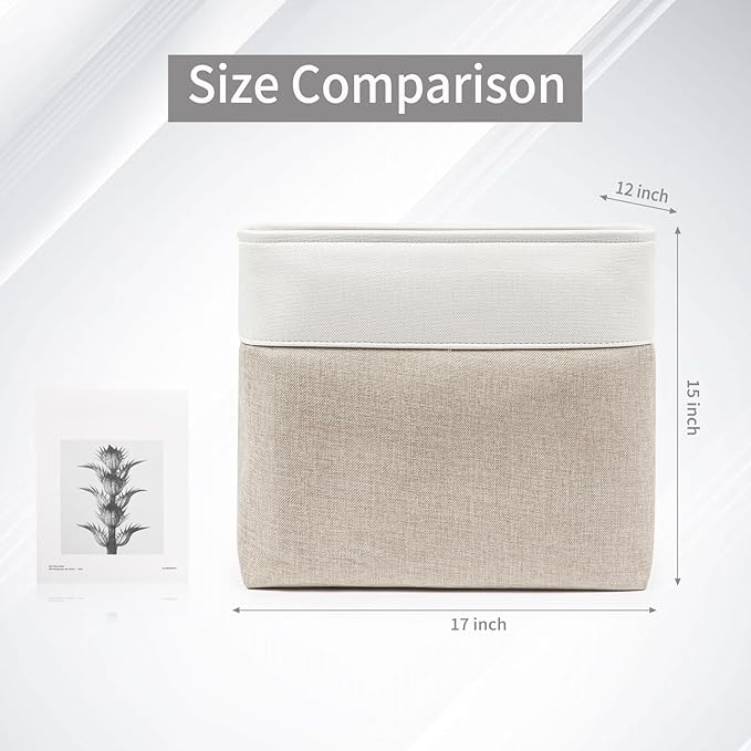 Large Fabric Storage Baskets | 50L Storage Bins, Decorative Linen Closet Baskets with Handles for Organizing, Shelf, Toys, Clothes, Home, Office, Nursery, 17x12x15Inches (Beige&White)-Ruum Studio Home