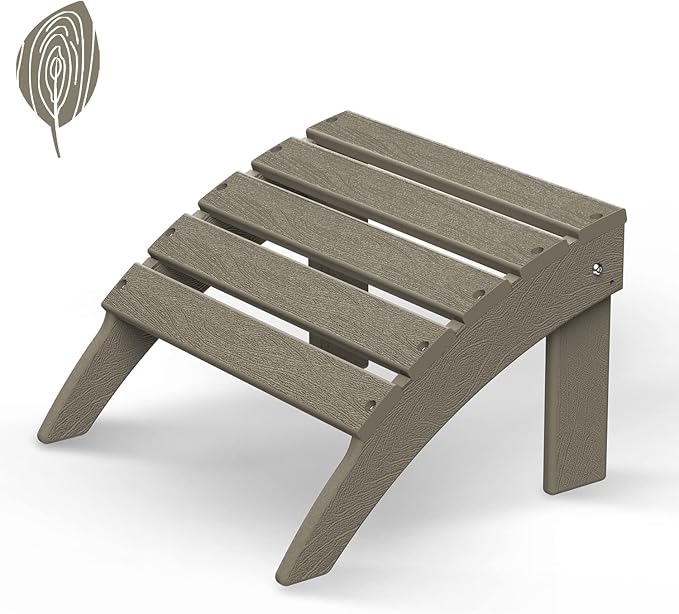 GREENVINES Adirondack-Ottoman | Wood Grain | HDPE Plastic | Outdoor Footrest | All Weather | Foot Rest | Foot Stool | Desert Brown | for Adirondack Chair-Ruum Studio Home