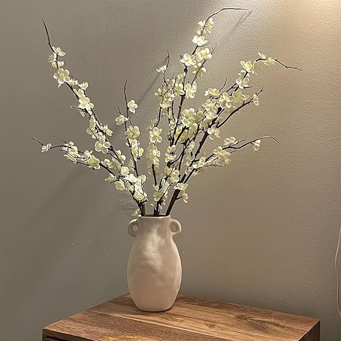 4Pcs Cherry Blossom Branches Artificial Flowers for Spring Summer Indoor Decoration,Faux Long Stem Artificial Flowers for Wedding Home Office Bedroom Party Table Centerpieces Decor(White)-Ruum Studio Home