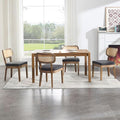 Rattan Dining Chairs Set of 4, Upholstered Linen Dining Room Chair with Cane Backrest Wooden Farmhouse Kitchen Chairs Armless Side Chair for Dining Room/Restaurant, Black-Ruum Studio Home