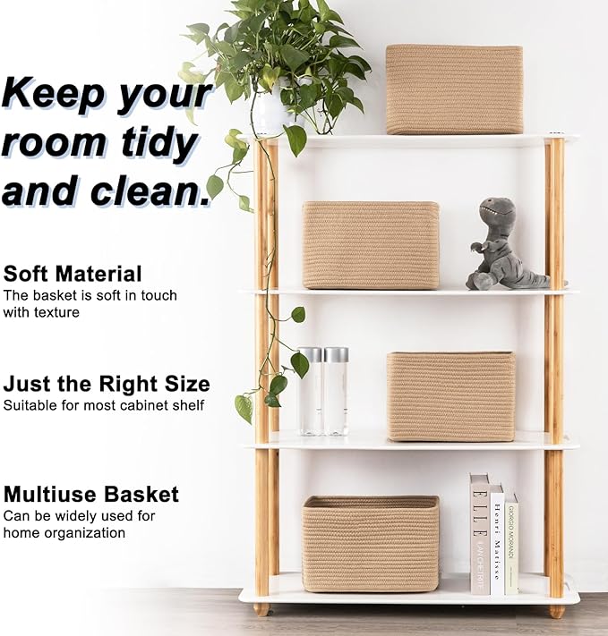 4 Pack Storage Baskets for Organizing, Woven Baskets for Shelves - Perfect for Toys, Books, Towels, and Clothes, Durable Gift Basket Bins Toy Storage, 12.7''L x9''W x7.8''H, Jute-Ruum Studio Home