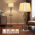 Rustic Floor Lamp for Living Room with Nightlight and Glass Tray, Vintage Standing Lamp with Beige Faux Silk Shade, Farmhouse Tall Lamp for Bedroom Study Home Office Hotel Bar - Brown (Bulb Included)-Ruum Studio Home