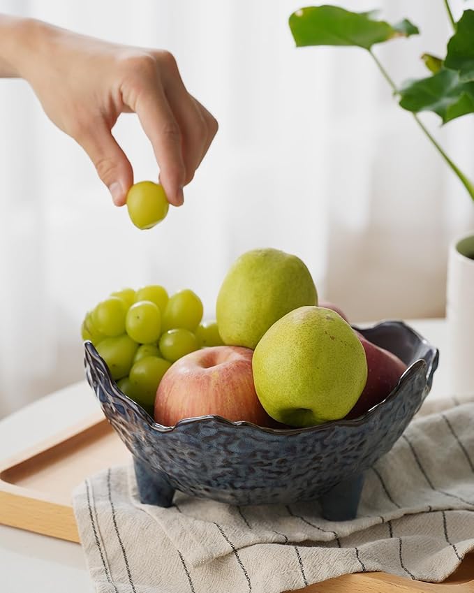 Fruit Bowl, Porcelain Oval Bowl for Kitchen Counter Large Decorative Bowl for Home Decor Centerpiece Bowl for Fruit, Vegetable, Breads, Nuts, Blue-Ruum Studio Home
