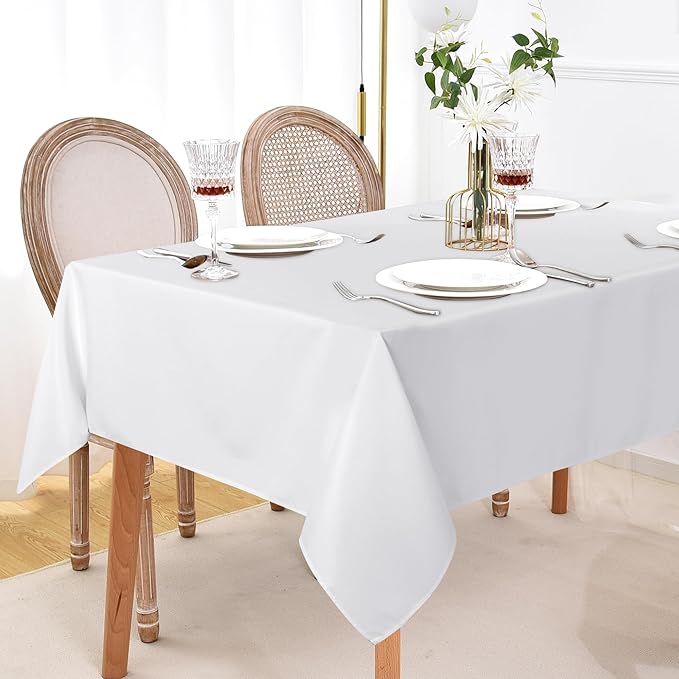 sancua 10 Pack White Tablecloth 60 x 84 Inch, Rectangle Table Cloth for 4ft Tables - Stain and Wrinkle Resistant Washable Polyester Table Cover for Dining Wedding Banquet Party Buffet Restaurant-Ruum Studio Home