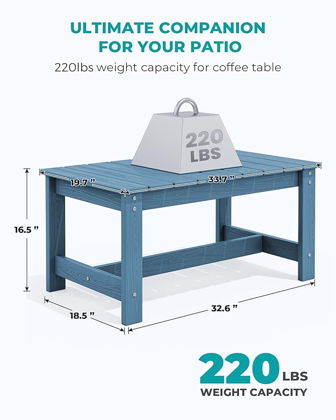 SERWALL Rectangle Outdoor Coffee Table, HDPE Patio Coffee Table, Navy-Ruum Studio Home