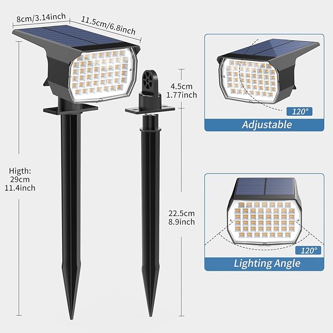 Solar Spot Lights Outdoor Waterproof IP65, 6 Pack Landscape Spotlights with 46 LEDs, 3 Modes Auto On/Off Solar Powered Flood Lights for Outside Pathway, Yard, Garden, Walkway (Warm White)-Ruum Studio Home