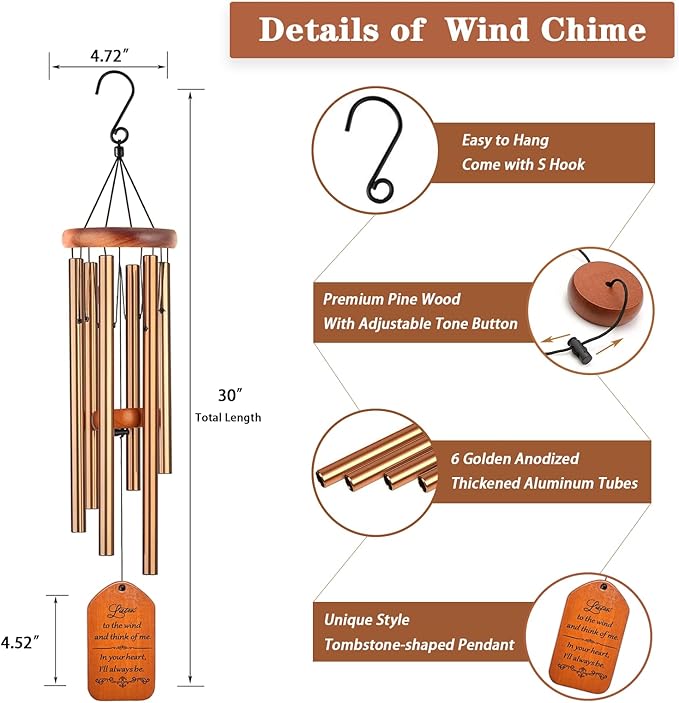 Memorial Gifts, 30" Wooden Sympathy Wind Chimes for Loss of Loved One, Memorial/Bereavement/Condolence/Funeral Gifts for a Loved One Mother Father Miscarriage-Ruum Studio Home