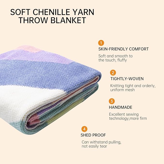 Soft Chenille Yarn Throw 36"x48", Handmade Knit Throw Blanket, for use in All Seasons, Soft Cozy Warm Knitted Blanket for Bed Sofa, Couch Chair, Living Room(1.37Ib)-Ruum Studio Home