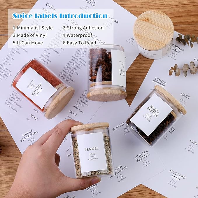 Glass Spice Jars with Bamboo Lids - 20 Pcs Thicken(2.4mm) 6oz Airtight Seasoning Containers with 131 Waterproof Minimalist Spice labels Preprinted - Small herb Jars for Pantry Organization and Storage-Ruum Studio Home