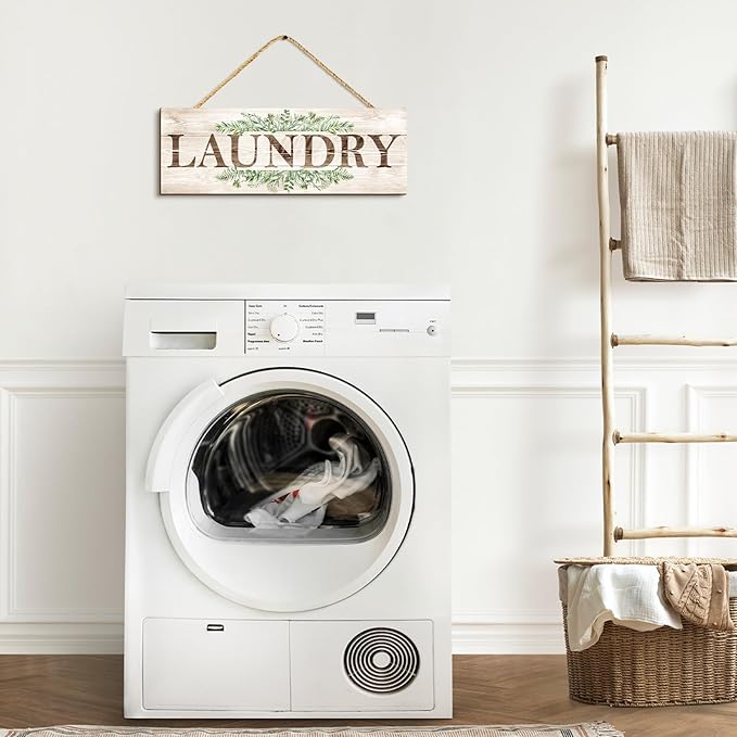 Laundry Sign Wall Decor, Kitchen Wall Art with Plant Print, Rustic Farmhouse Wall Hanging Plaque Home Kitchen Decorative (Laundry), 4.7 x 13.7 inches-Ruum Studio Home